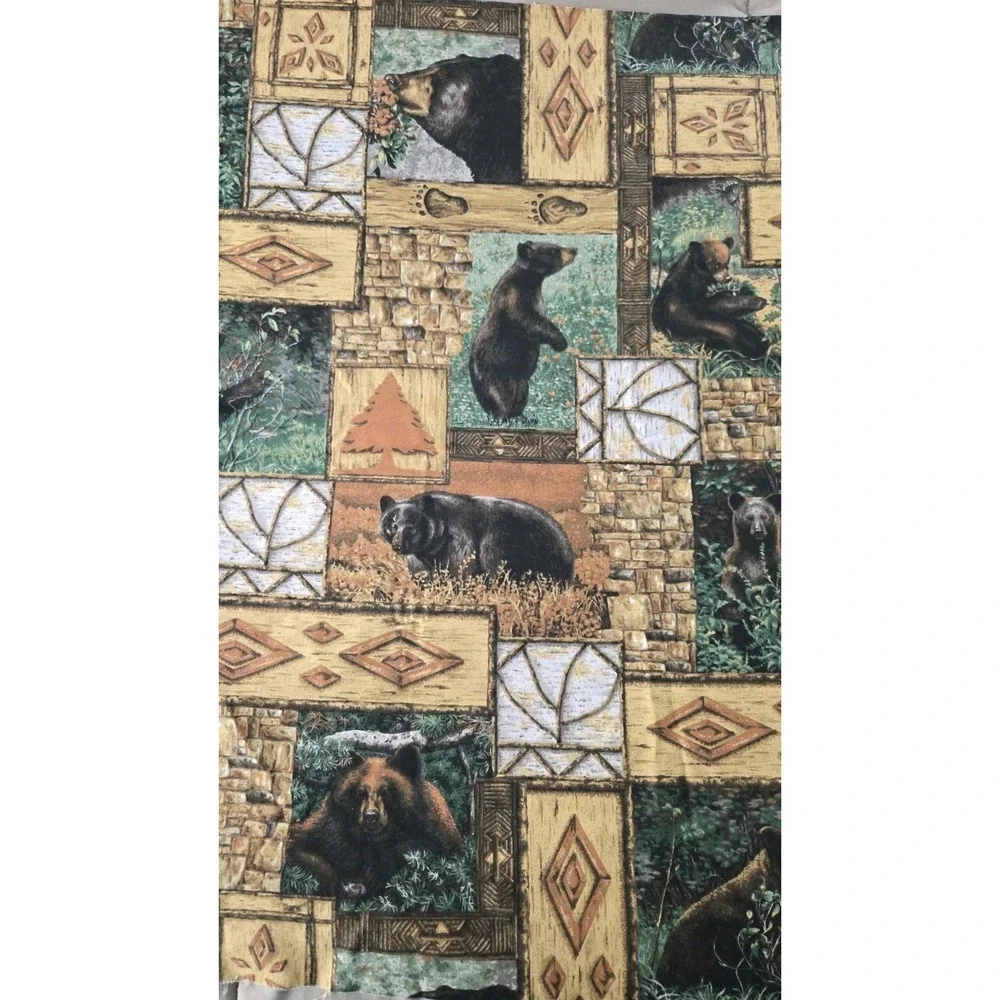 Vintage Black Bear Mountain Fabric Springs Industries Cabin Lodge Wildlife 1990s